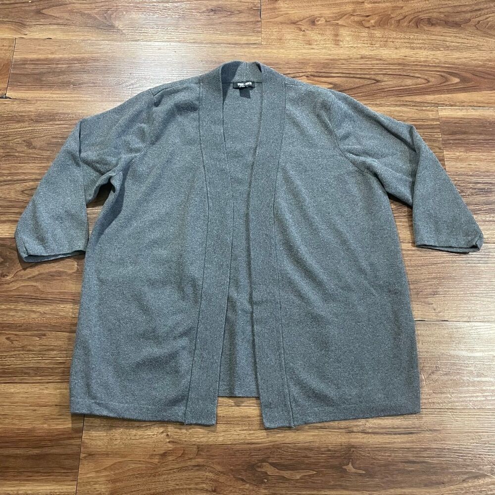 Spring + Mercer Open Front Cardigan Sweater Sz XL Gray 3/4 Sleeve Cotton Blend